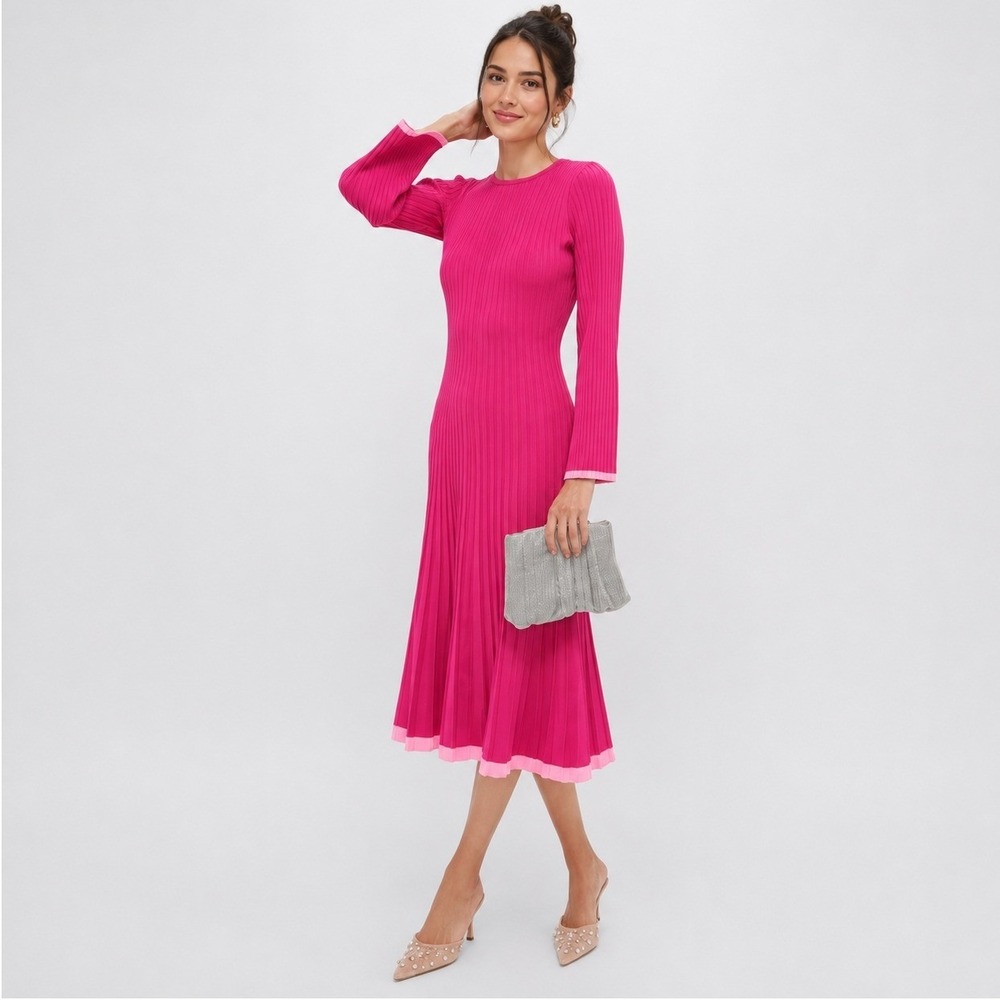 Hyacinth House Kiera Knit Midi Dress L Fuchsia Pink